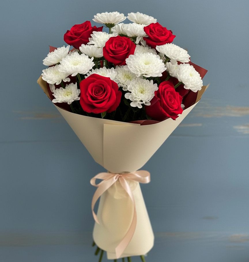 Букет цветов из: Розы и Хризантемы в Лямбирь