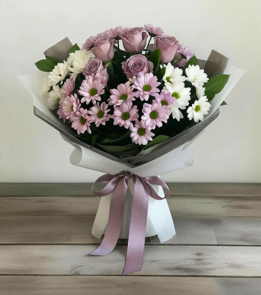 Букет цветов из: Хризантемы и Розы в Лямбирь