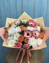 Букет цветов из:  Розы, Герберы и Хризантемы в Лямбирь