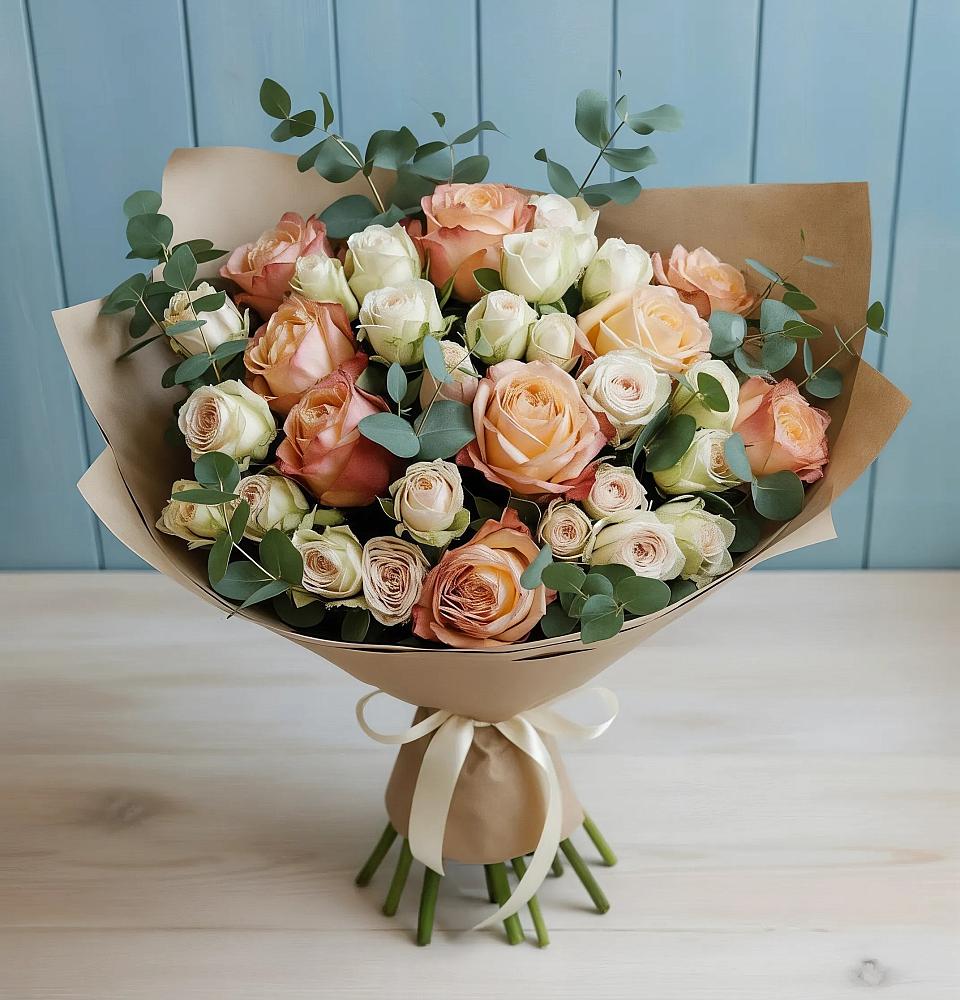 Букет цветов из: Альстромерии и Розы в Лямбирь