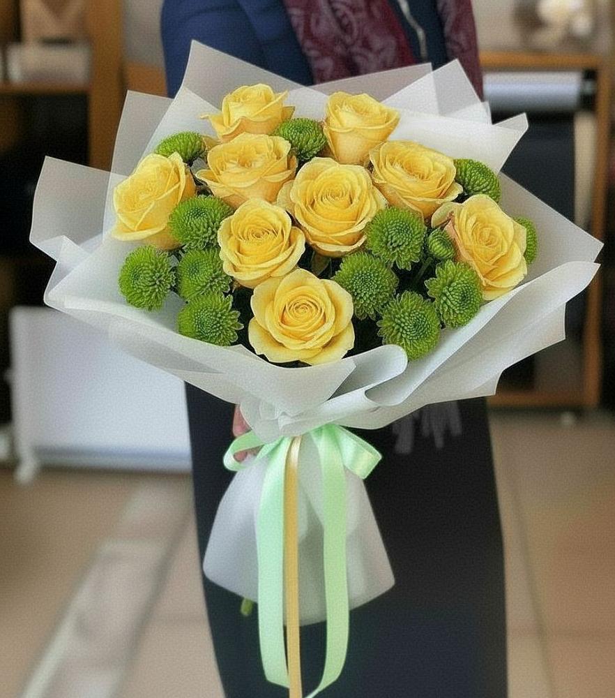 Букет цветов из: Хризантемы и Розы в Лямбирь