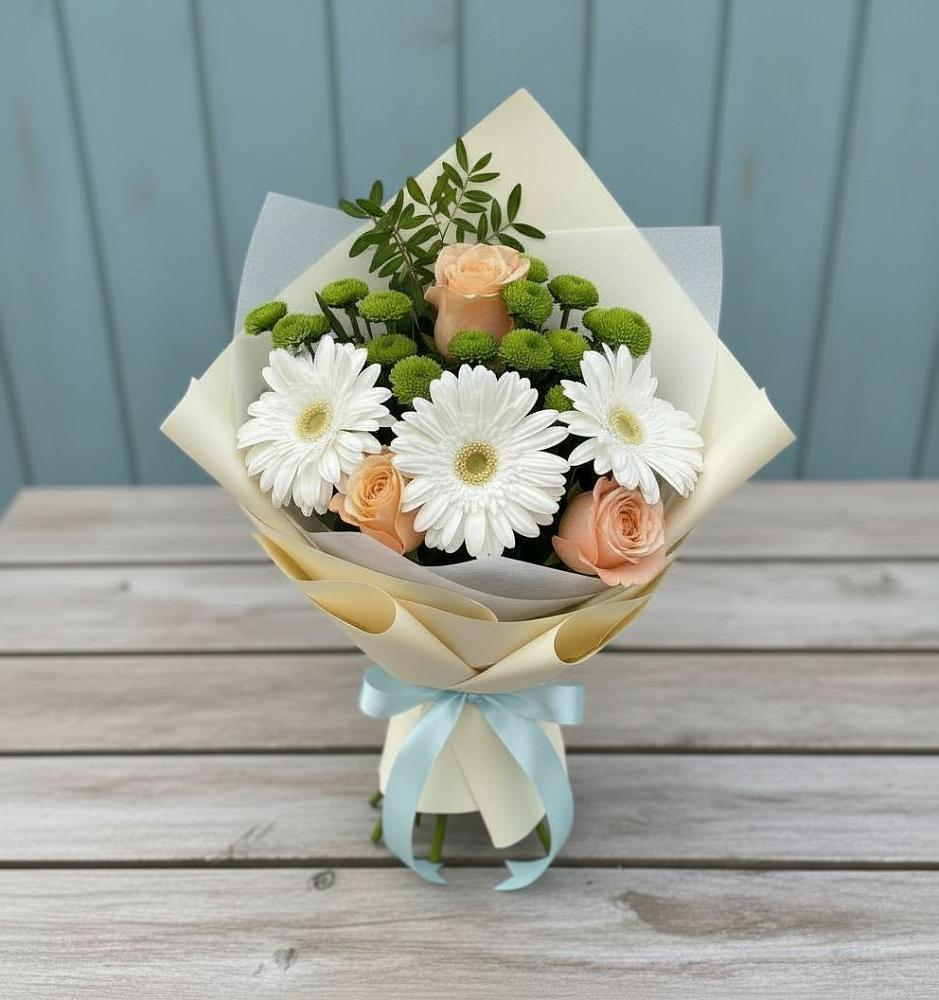 Букет цветов из: Герберы, Розы и Хризантемы в Лямбирь