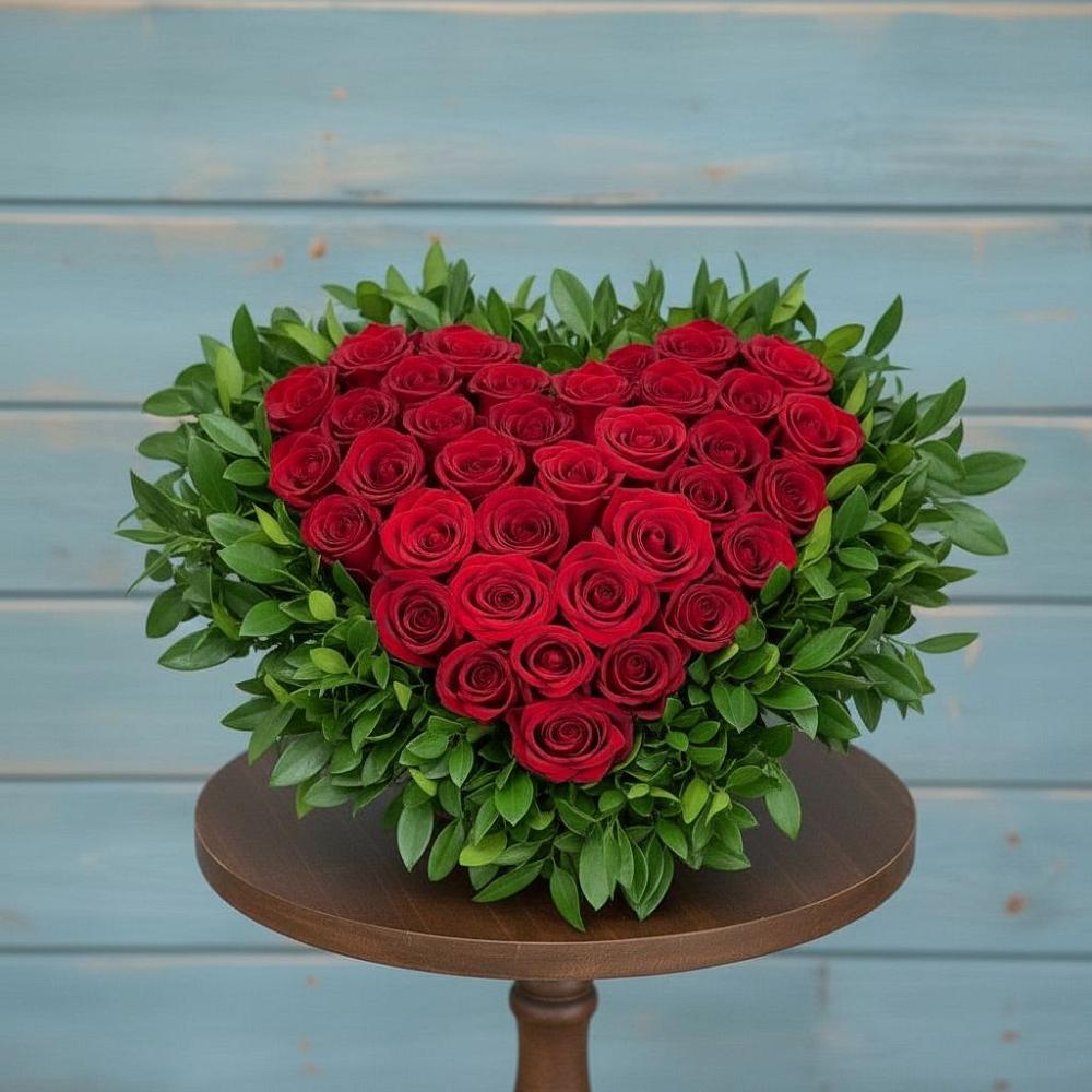 Цветочная композиция из Розы в виде сердца в Лямбирь