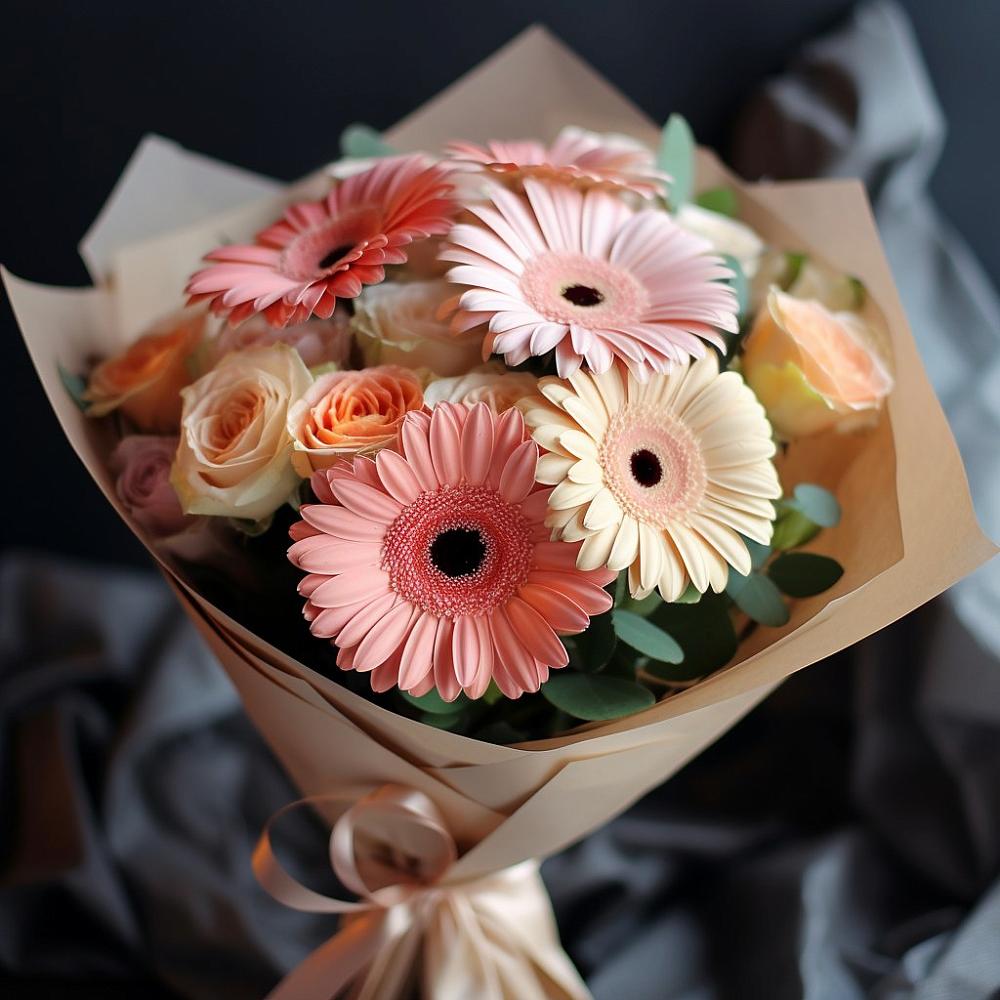 Букет цветов из: Герберы и Розы в Лямбирь