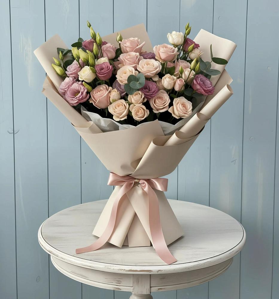 Букет цветов из: Розы и Лизиантусы в Лямбирь