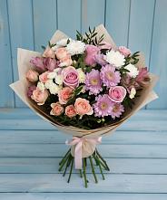 Букет цветов из:  Хризантемы, Розы и Альстромерии в Лямбирь