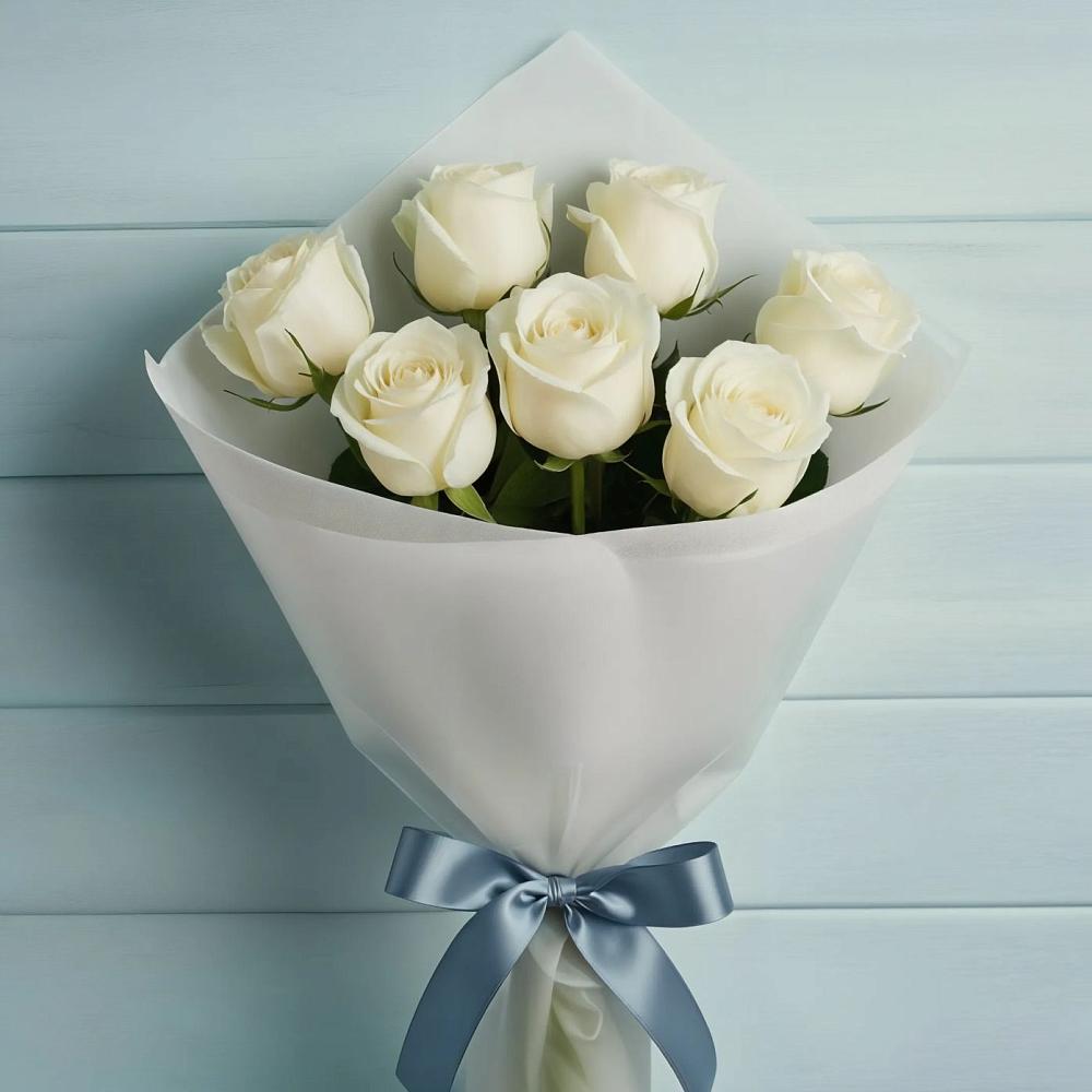 Букет 7 Белых роз Эдлесс Лав в Лямбирь